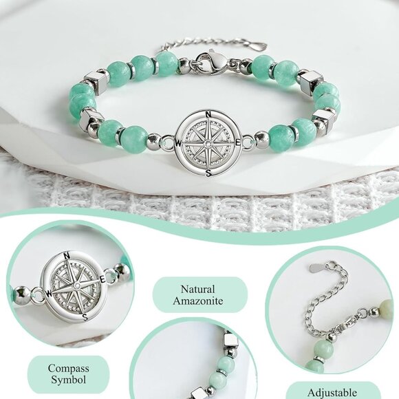 Travel Gifts for Women Amazonite Stone Compass Bracelet for Travelers - Picture 5 of 6